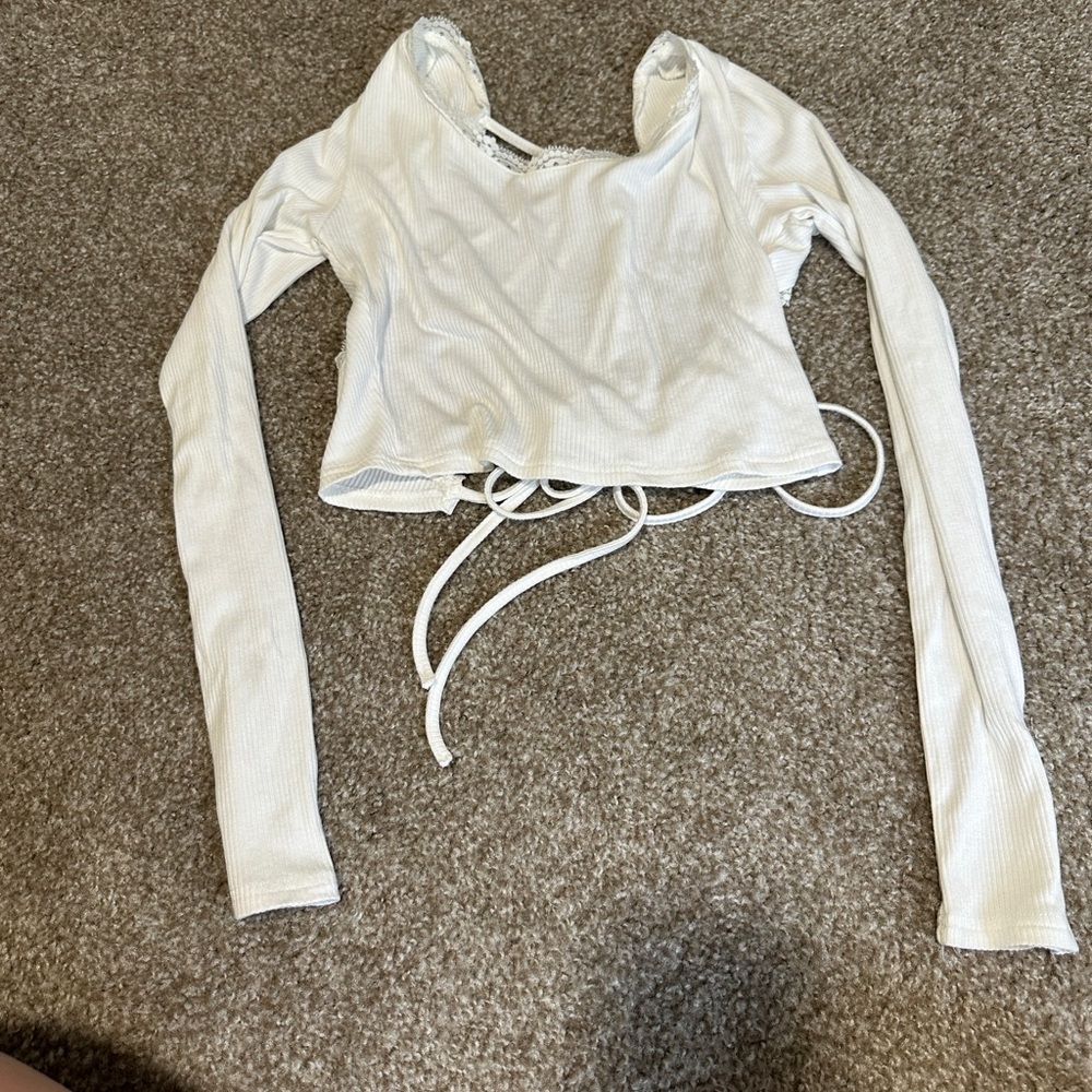 long sleeve crop top tie back